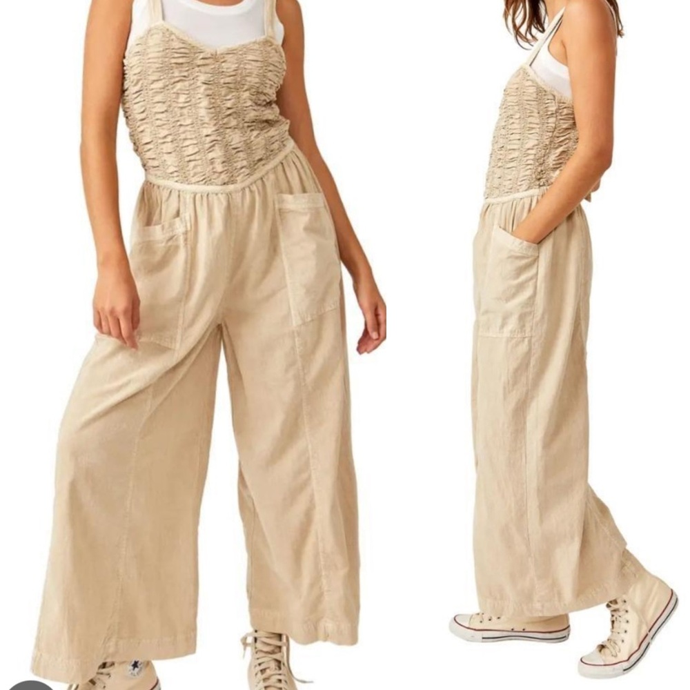Free People Shirred Wide Leg Jumpsuit